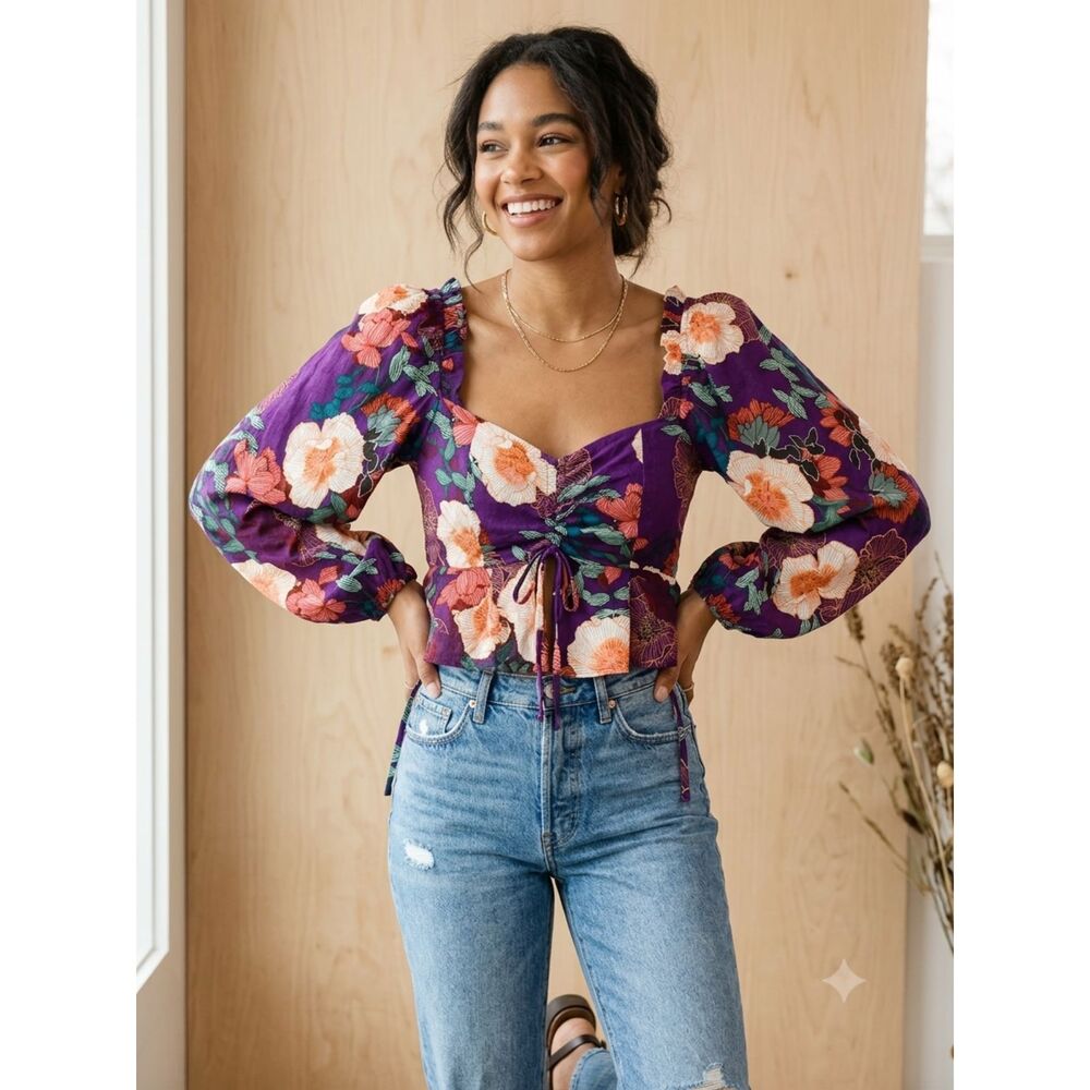 Band of the Free Floriane Floral Crop Blouse, Large NWT